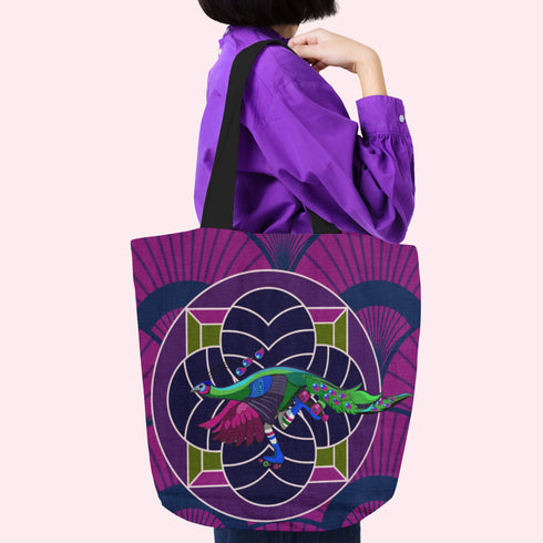 Art Deco Roller Skating Peacock Canvas Tote